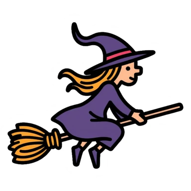 witch on a broom flying sticker