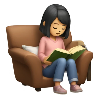 japanese girl reading a book in cozy chair  sticker