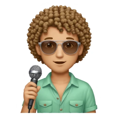 curly haired man with summer clothes and sun glasses holding microphone sticker