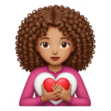 brown girl with curly hair holding a heart with eyes closed sticker