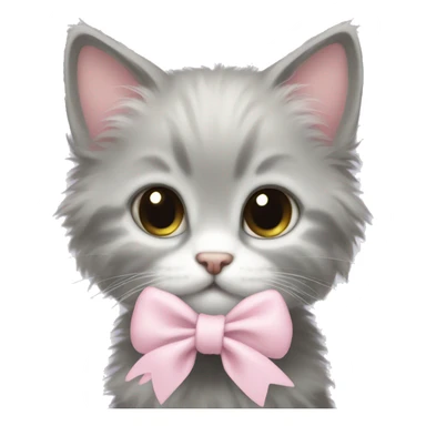 light gray fluffy kitten light pink bow sticker
