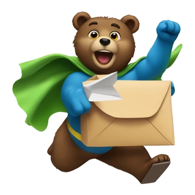 superhero bear flying and holding a mailbox sticker