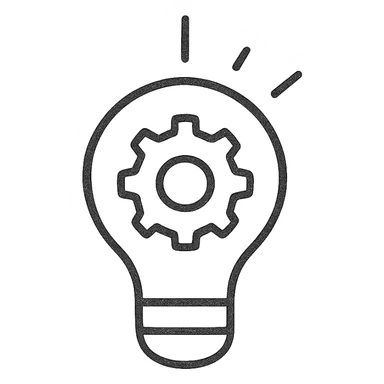 Google Material Design icon for 'Innovation / Future' depicting a simple lightbulb or minimalist gear with a spark sticker