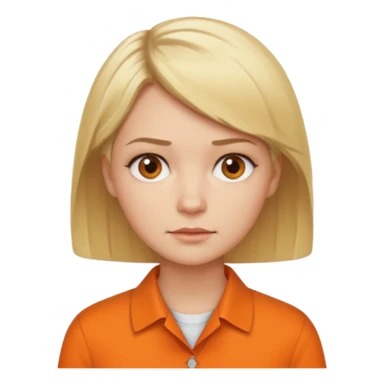 short blonde hair not smiling woman in orange collared shirt sticker