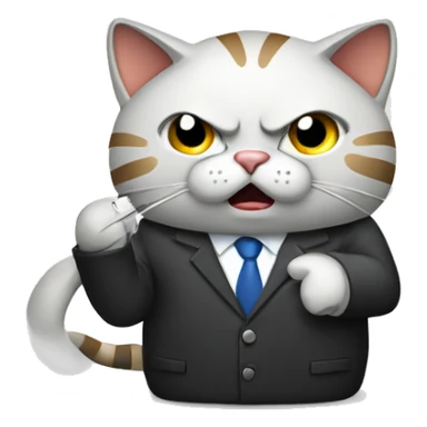 A cat in a business suit making an angry phone call sticker