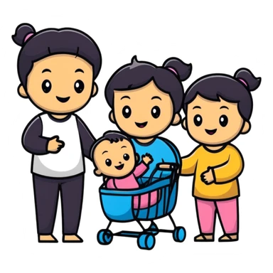 Mom dad twin babies (girl and boy) and a toddler (girl) happy family  sticker
