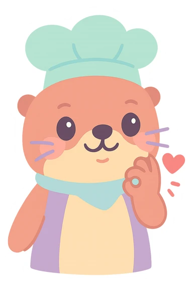 Make the background transparent and add a small red heart coming out from the otter's hand as it does the chef's kiss, keep the kawaii style. sticker