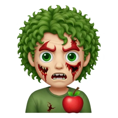 Zombie apple Memoji curly hair boy with growling face with one open and stich under eye  sticker