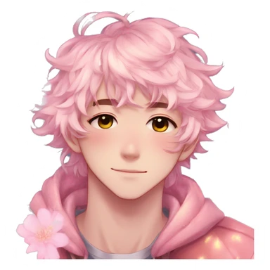 Gorgeous bright sparkly anime style guy with blushing face and flowers aesthetic trending style outside sticker