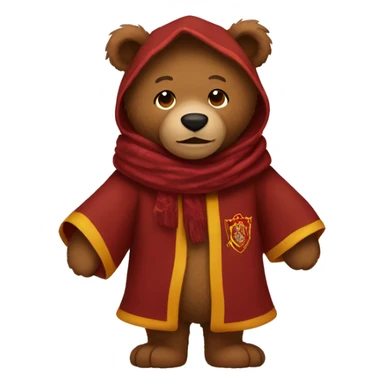 Brown stuffed animal bear wearing gryffindor robe and scarf sticker