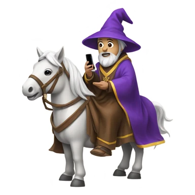 Wizard on horse with cell phone  sticker