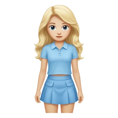 blonde woman with long wavy hair wearing baby blue mini skirt and baby blue shirt sticker