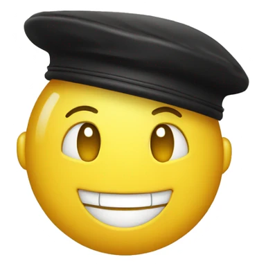 round yellow face with black beret, smiling,  one teeth, unkempt sticker
