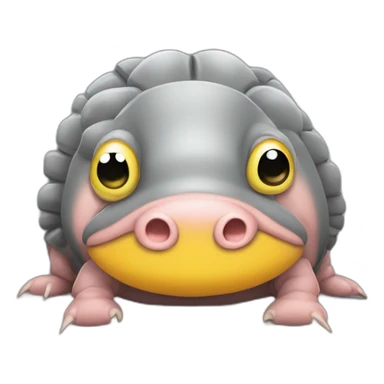 Gray pig armadillo centipede insect with yellow duck face sticker