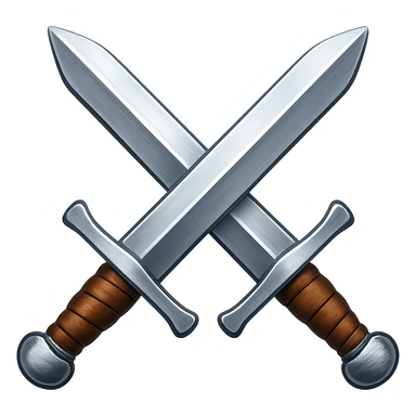 Сгенерируй мне в стиле детализированного емодзи два скрещенных меча железных на пнг фоне без фона sticker