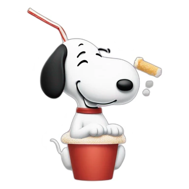 Snoopy breathing up sugar with a straw through his nose sticker