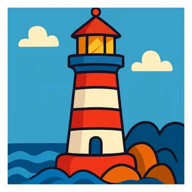 a lighthouse in a vibrant cartoon style, bold colors, playful look sticker