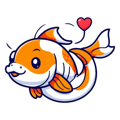 cute cartoon koi fish holding a heart sticker
