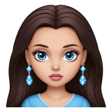 pretty bratz baddie,, pretty crystal blue eyes long darkbrown hair, pretty makeup, long lashes, NO EARRING sticker