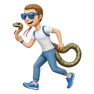 friendly anthropomorphised snake in jeans and a t-shirt, wearing dark sunglasses, jogging upright in relaxed pose sticker