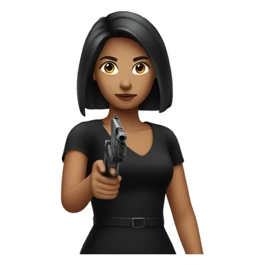 Girl in black dress with gun sticker