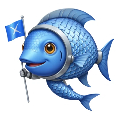 a fish in space suit, holding blue rectangle flag sticker