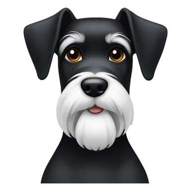 A black Schnauzer with a white beard, eyebrows and breast sticker