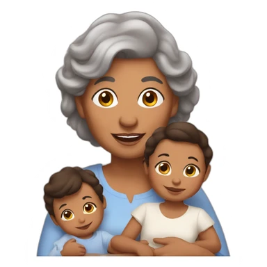 Grandma, brown skin, with babies, Latina, long brown hair sticker