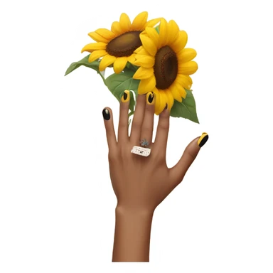 hand holding a sunflower with coffin shaped acylics on her nails  sticker