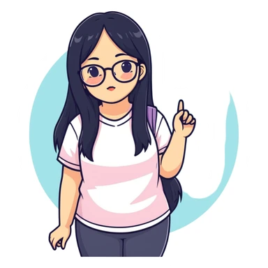 Plus sized Asian girl with long black hair and glasses  sticker