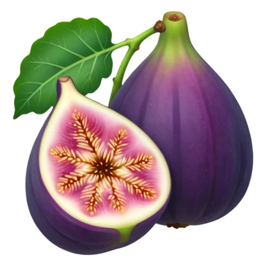 Please create a emoji of a single half of a fig with one small leaf sticker