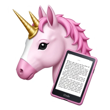 Unicorno bianco con corno rosa brillantato con sulla testa un paio di cuffie e un Amazon Kindle in mano sticker