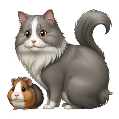 grey long haired cat with two guinea pigs sticker