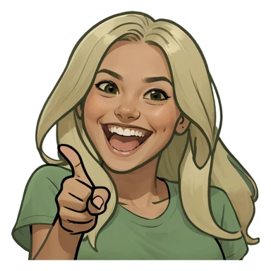 blonde tan girl with long hair brown eyes laughing and pointing straight  sticker