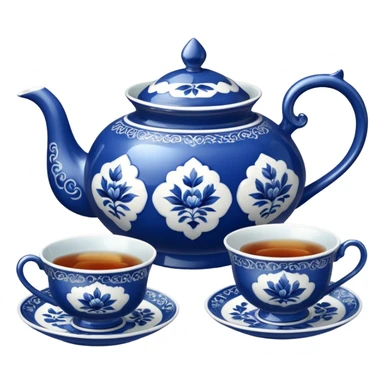 blue porcelain tea set  sticker