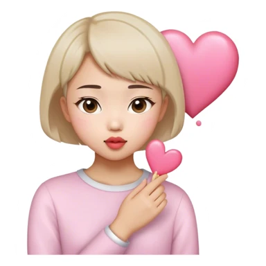 Short hair Asian girl kissing with pinky heart  sticker