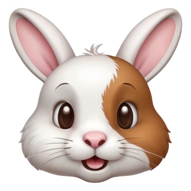 Cinematic Comical White and Brown Rabbit Portrait Emoji, Head tilted dramatically with an exaggeratedly amused expression, featuring a striking fur with a playful mix of white and brown patches, wide, expressive eyes filled with playful disbelief, Simplified yet hilariously expressive features, highly detailed, glowing with a slightly sassy glow, high shine, dramatic yet playful, stylized with an air of cheeky mischief, bright and endearing, soft glowing outline, capturing the essence of a spirited and over-the-top bunny, so meme-worthy it feels like it could side-eye its way into internet fame instantly! sticker