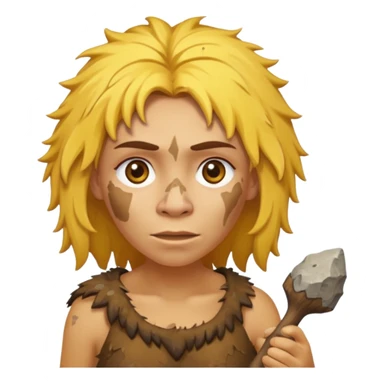 cartoon Neanderthal woman with messy yellow hair and a stone tool sticker