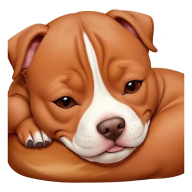 Meme-Worthy Cute Sleeping Red/Fawn Staffordshire Bull Terrier Portrait Emoji, Head resting peacefully with a contented smile, showcasing a delightfully compact build and a luxuriously soft red/fawn Fur with subtle white highlights, eyes shut in a serene nap, Simplified yet hilariously adorable features, highly detailed, glowing with a soft, drowsy light, high shine, relaxed and utterly lovable, stylized with an air of playful laziness, bright and heartwarming, soft glowing outline, capturing the essence of a comically sleepy guardian, so meme-worthy it feels like it could instantly become the next viral sensation of adorable slumber! sticker