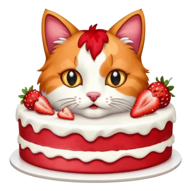 cat eating strawberry cake sticker