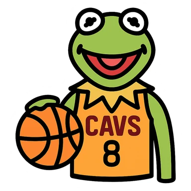 Kermit the Frog as a Cleveland Cavaliers basketball player, #8 jersey, color outline icon sticker