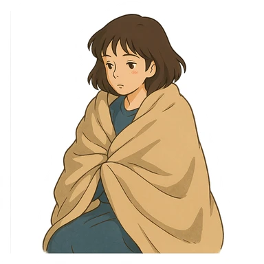 ghibli style woman with blanket sticker