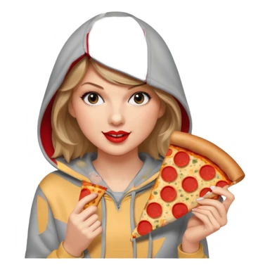 Taylor Swift, wearing hoodie, holding a slice of pizza





































 sticker