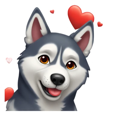 Husky blowing kiss with red heart sticker