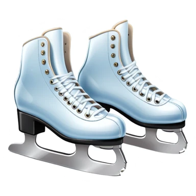 An icon featuring a pair of elegant figure skates resting on scratched ice in the center of an ice stage. The background shows distant spectator stands, with soft spotlights highlighting the skates. Transparent background emphasizes the quiet beauty of the scene. sticker