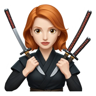 Jessica Chastain, in a ninja position with swords sticker