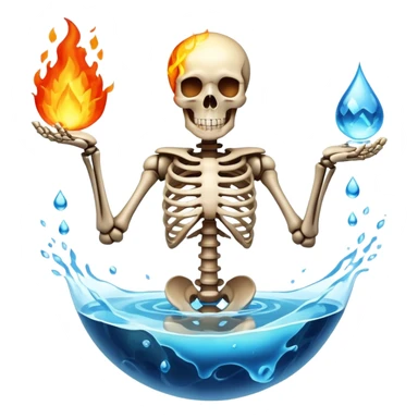 elemental skeleton with fire, water, earth air particles surrounding sticker