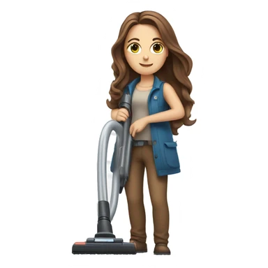  white girl with long brown hair with vacuum cleaner in  hands sticker
