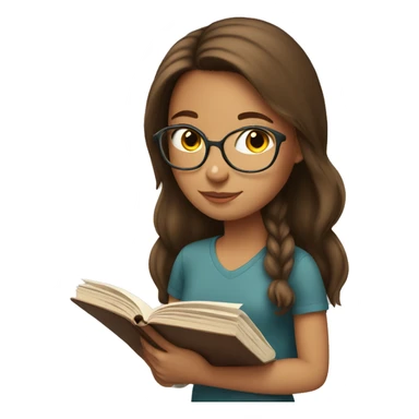 a girl with brown hair reading books  sticker