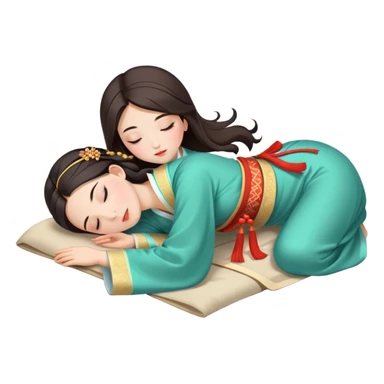 Beautiful girl in Hanfu lying on the ground sleeping sticker